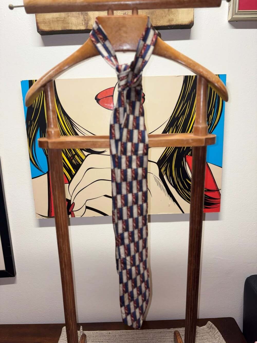 Pierre Cardin Silk Neck Tie Geometric Patterned Red Blue